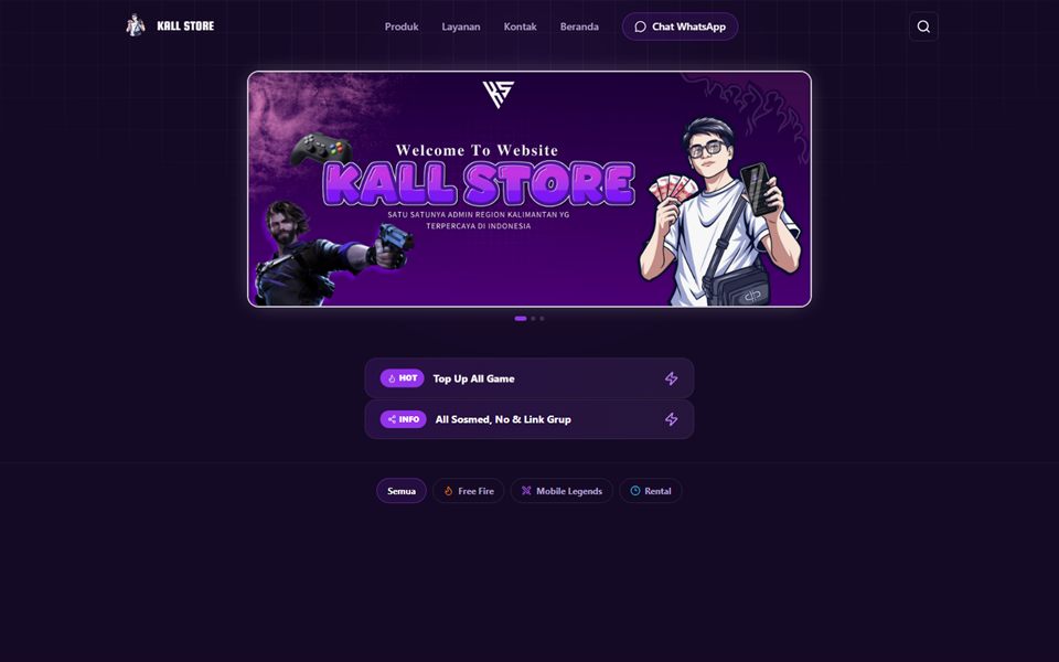 Tampilan website Kall Store
